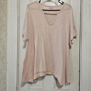Juicy Couture Peach Marble Knit Top Size Large Short Sleeve Keyhole